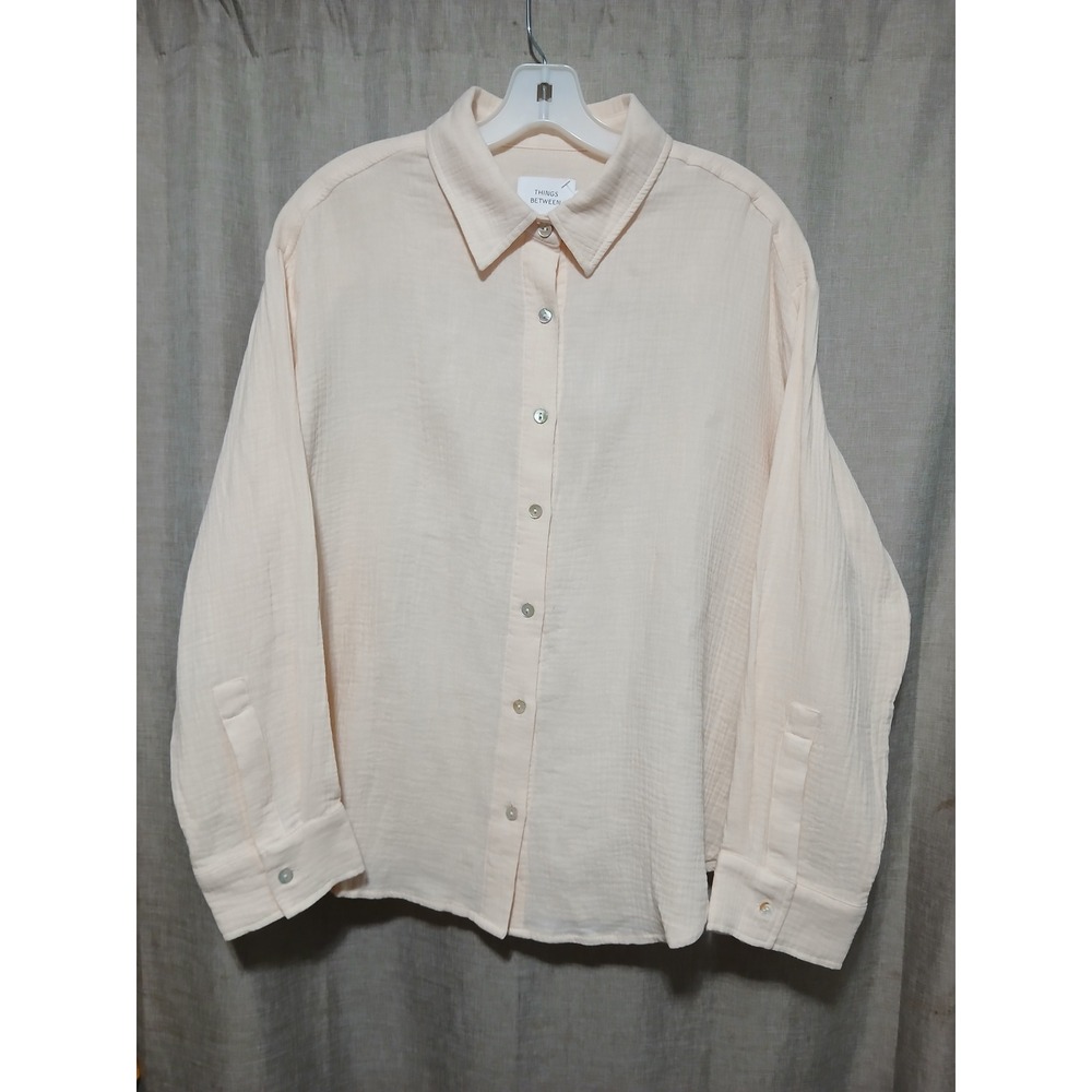 Things Between Womens Cotton Gauze Button Down Shirt Peach Long Sleeve Small NWT